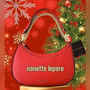 Nanette Lepore Scarlet Red Natasha Baguette Vegan Leather Shoulder Bag NEW